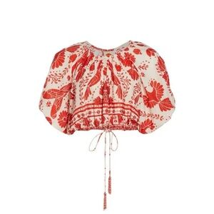 FARM Rio Jungle Flow Organic Cotton Red and White Blouse-Large